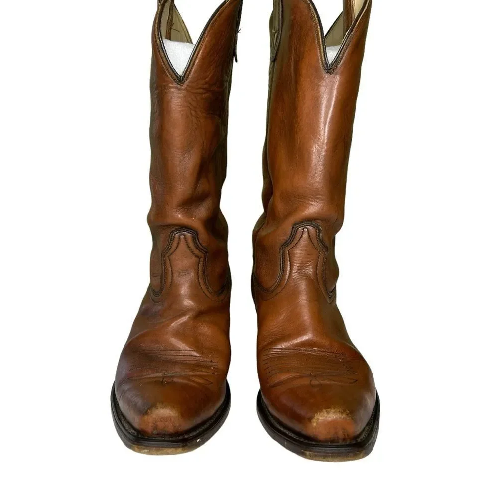 ACME Cowboy Boots Men D Brown Leather Pointed Toe Made In USA Vintage Size 10 - Picture 4 of 11